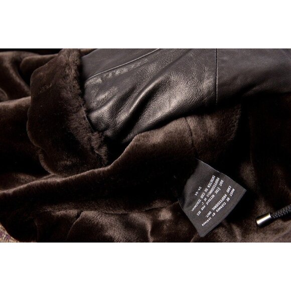 Women’s MARC NEW YORK Andrew Marc Leather Coat Hood Black Faux Fur M - Picture 7 of 10